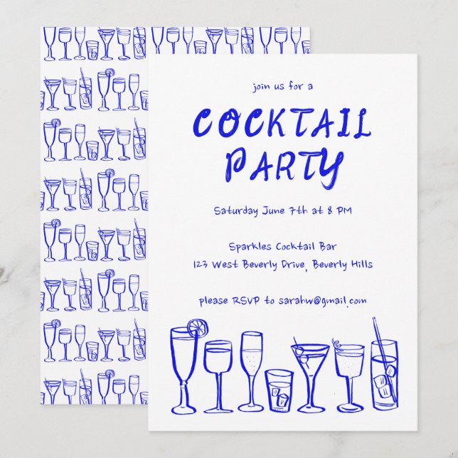 Invitation Cocktail Whimsical Boissons Personnalisé Anniversa (Devant / Derrière)