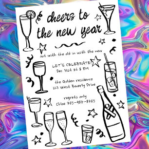 Invitation Cocktail Whimsical NEW YEAR Party Boissons sur mes