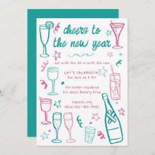 Invitation Cocktail Whimsical NEW YEAR Party Boissons sur mes