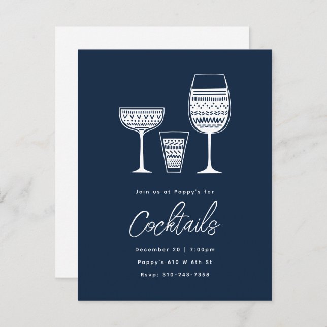 Invitation Cocktails à motifs Navy Blue Cocktail Party (Devant / Derrière)