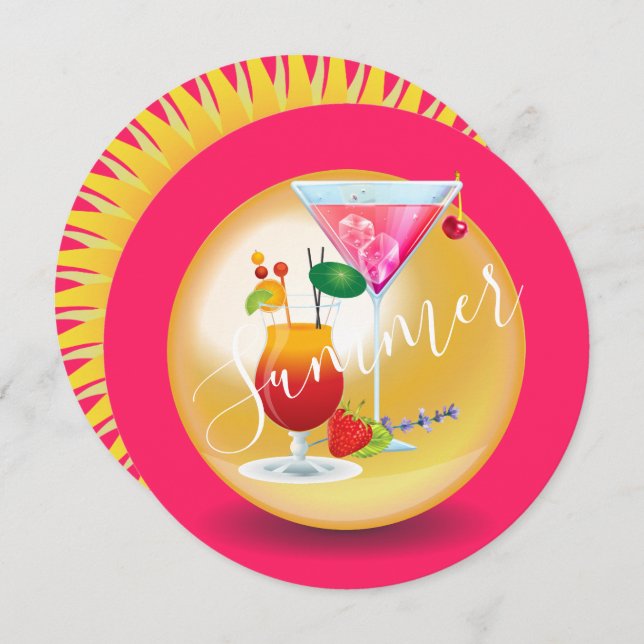 Invitation Cocktails adultes solarium piscine tropicale estiv (Devant / Derrière)