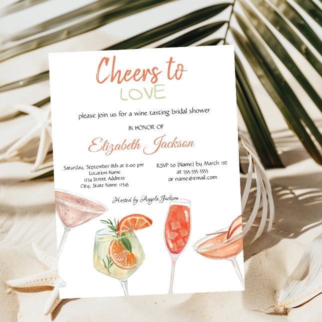 Invitation Cocktails aquarelle douche de mariée rayée   (Créateur téléchargé)