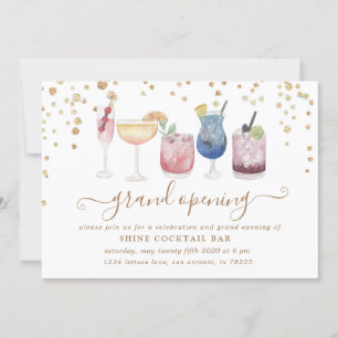 Invitation cocktails bulles d'or et de parties scintillant gr