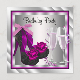 Invitation Cocktails Chaussures Femmes Anniversaire Noir Rose