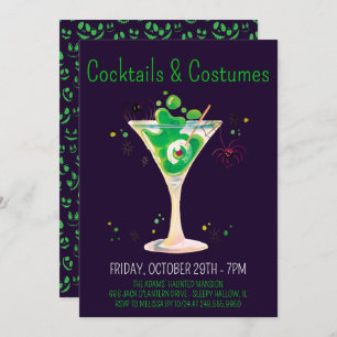 Invitation Cocktails & Costumes Purple Adulte Halloween Party