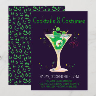 Invitation Cocktails & Costumes Purple Adulte Halloween Party
