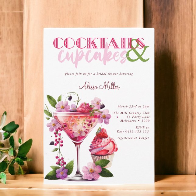 Invitation Cocktails & Cupcakes Fête des mariées moderne (Créateur téléchargé)
