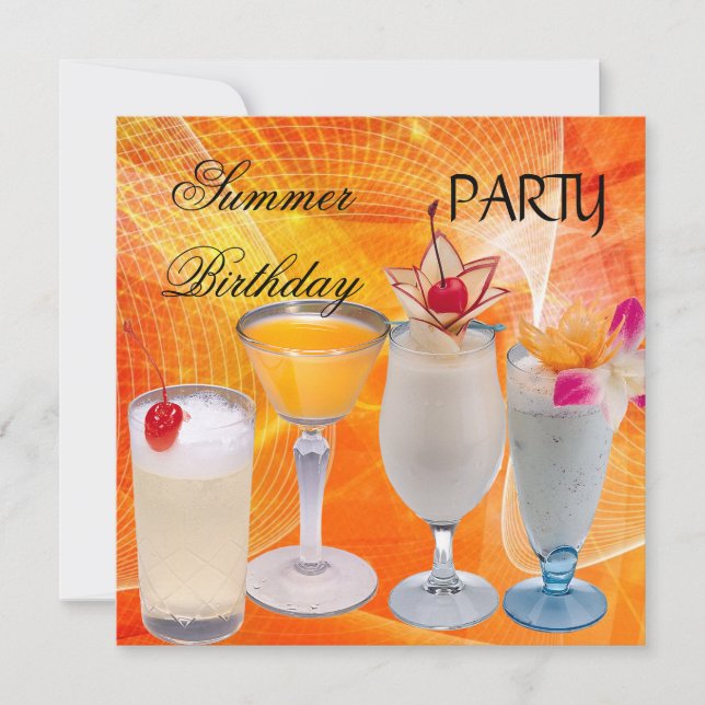 Invitation Cocktails de fête d'anniversaire d'été Tropical (Devant)