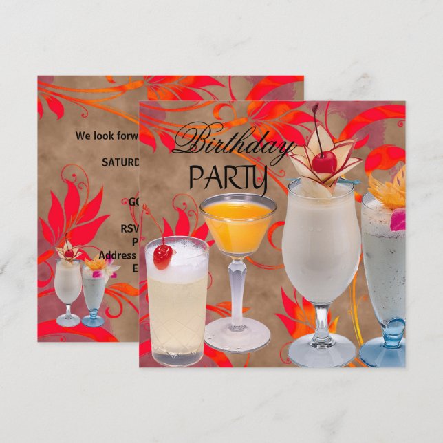 Invitation Cocktails de fête d'anniversaire d'été Tropical (Devant / Derrière)