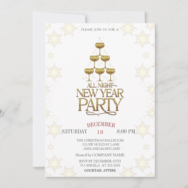 Invitation Cocktails de fêtes de Noël au verre de Champagne  (Devant)