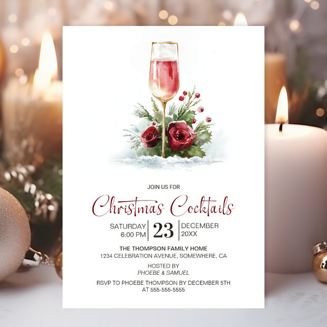 Invitation Cocktails de Noël au Champagne Rose (Créateur téléchargé)