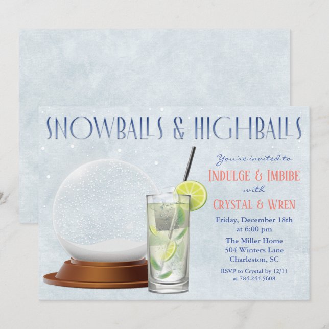 Invitation Cocktails de Noël pour les Fêtes d'Hiver (Devant / Derrière)