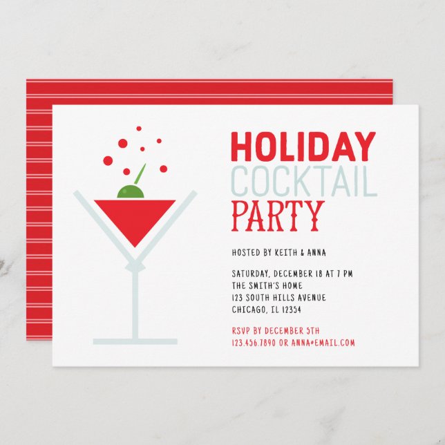 Invitation Cocktails de vacances Festive Noël Party (Devant / Derrière)