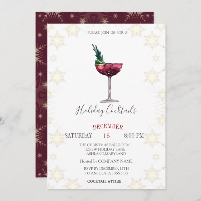 Invitation Cocktails de vacances Snowflakes Company Christmas (Devant / Derrière)