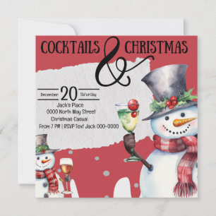 Invitation Cocktails et Snowmen de Noël avec Boissons