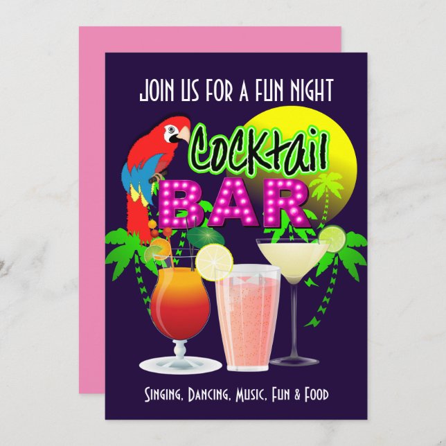 Invitation Cocktails Fête Fête Fête Personnalisée (Devant / Derrière)