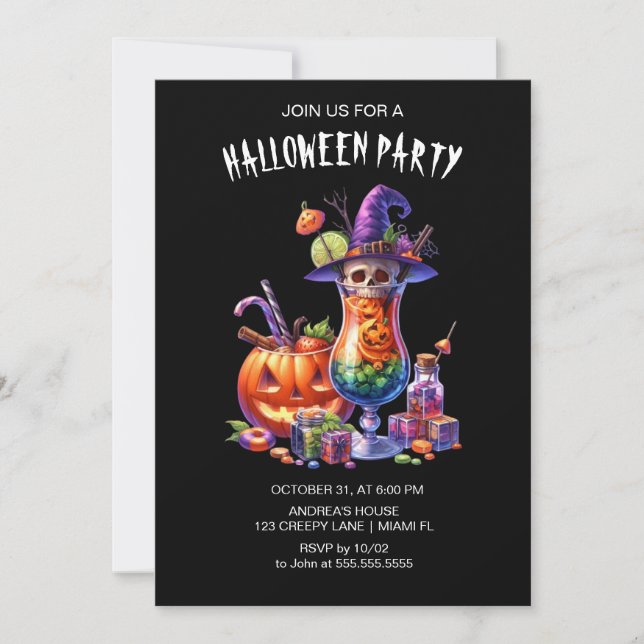 Invitation Cocktails gothiques noirs Halloween (Devant)