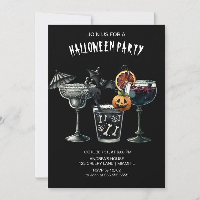 Invitation Cocktails gothiques noirs Halloween (Devant)