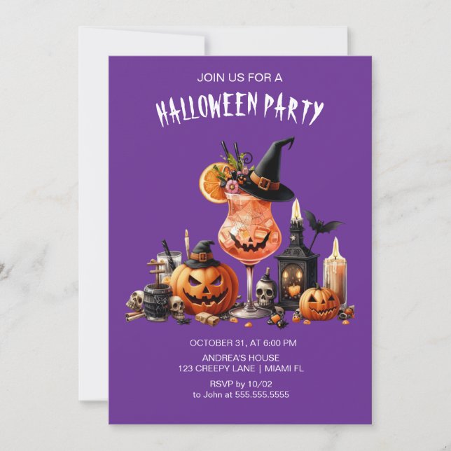 Invitation Cocktails gothiques violets Halloween (Devant)