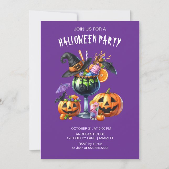 Invitation Cocktails gothiques violets Halloween (Devant)