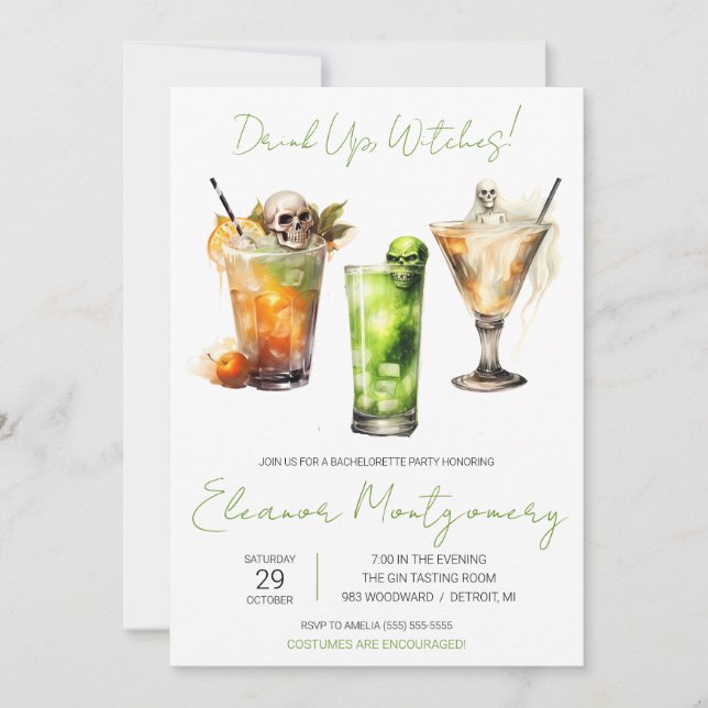 Invitation Cocktails Halloween, Boissons, Fête de Bachelorett (Devant)