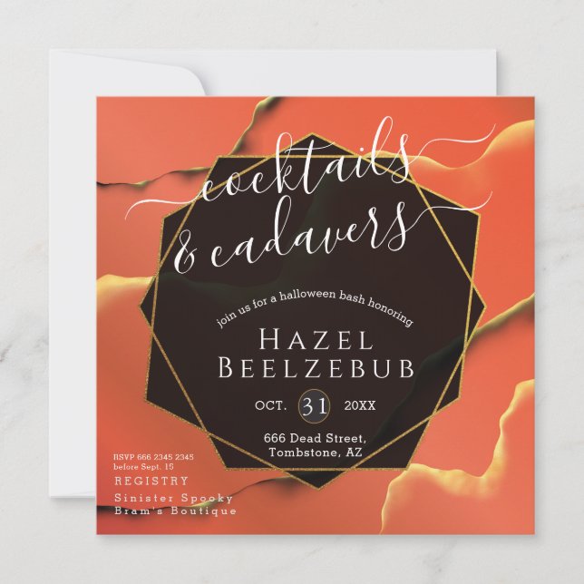 Invitation Cocktails Halloween Cadavers Noir Golden Abstrait (Devant)