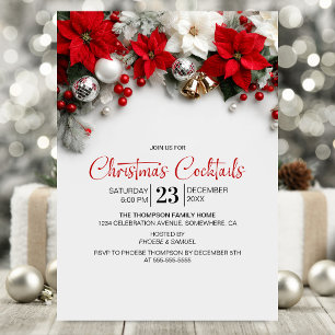 Invitation Cocktails modernes de Noël à la poinsettia