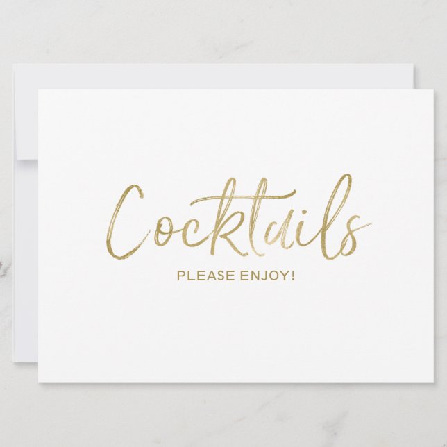 Invitation " Cocktails " Panneau de Mariage | Élégant Doré (Devant)
