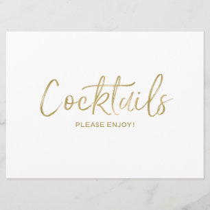Invitation " Cocktails " Panneau de Mariage   Élégant Doré