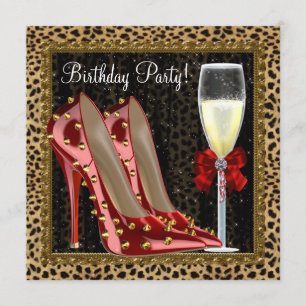 Invitation Cocktails Red High Heel Chaussures Leopard Anniver