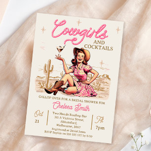 Invitation Cocktails roses vintages Cowgirl Fête des mariées 