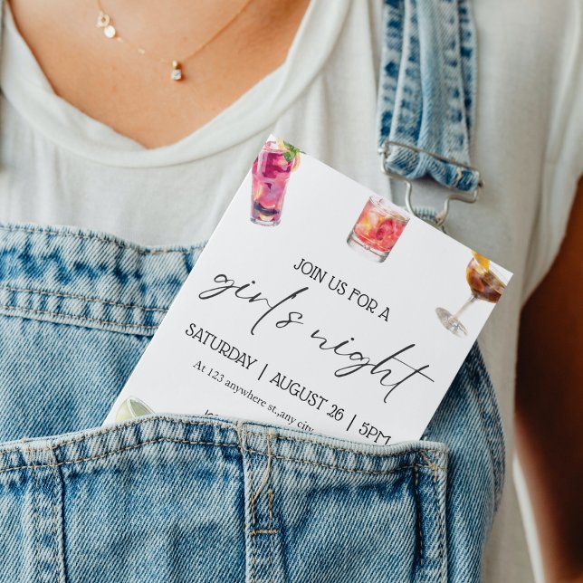 Invitation Cocktails simples Filles Nuit bachelorette fête (Créateur téléchargé)