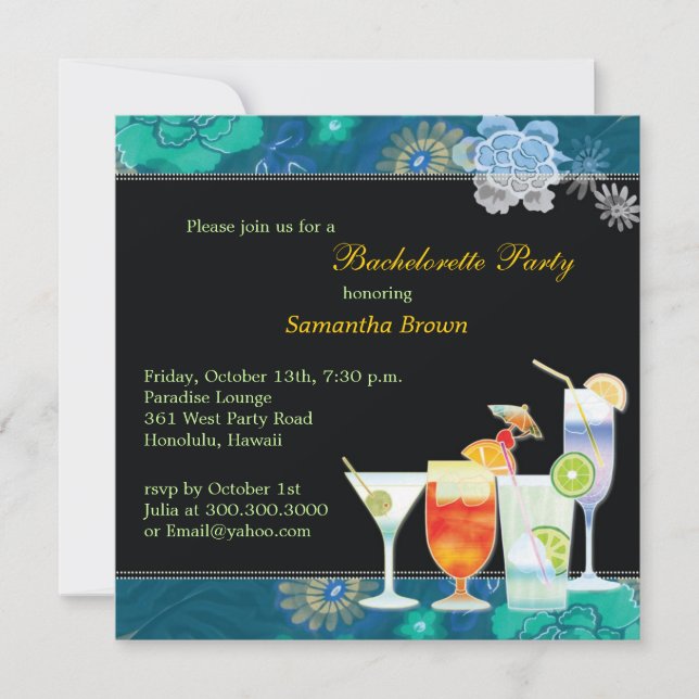 Invitation Cocktails tropicaux Fun Bachelorette Party (Devant)