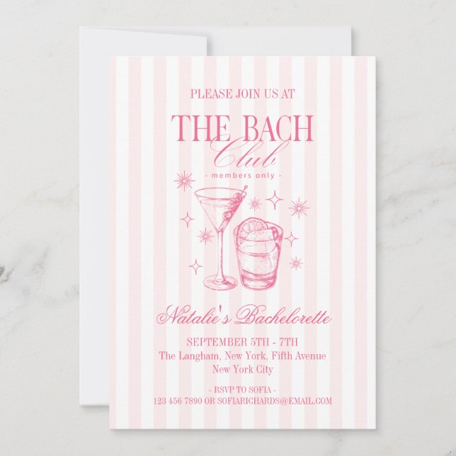 Invitation Cocktails vintages Club Bachelorette Party Rose (Devant)