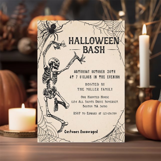 Invitation Cocktails vintages Skeleton Adulte Halloween Party (Créateur téléchargé)