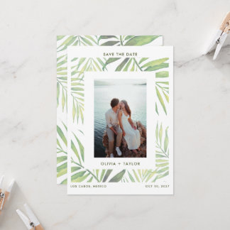 Invitation COCO Aquarelle feuille de palme Enregistrer la dat