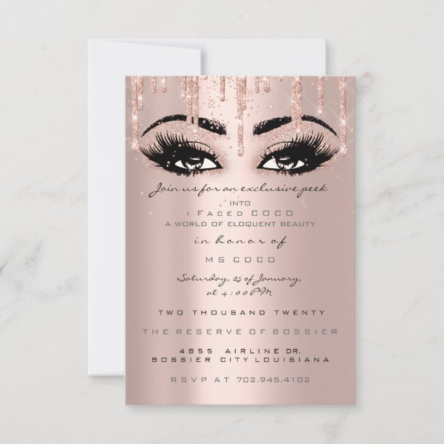 Invitation Coco Event Drips Rose Cils de Confetti Formel (Devant)