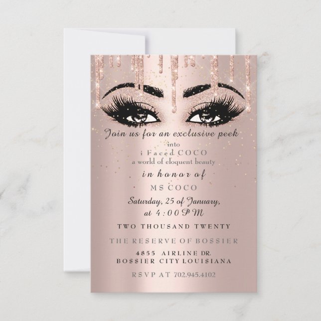 Invitation Coco Event Drips Rose Eyelash Confetti Maquillage (Devant)