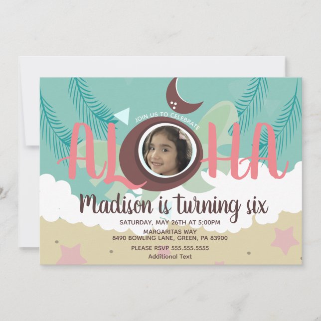 Invitation Coco Luau Photo Plage tropicale Anniversaire (Devant)
