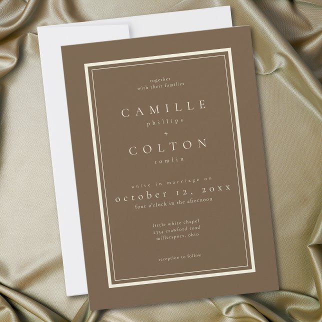 Invitation Cocoa Brown Minimalist Frame Wedding (Cocoa Brown Minimalist Frame Wedding Invitation)