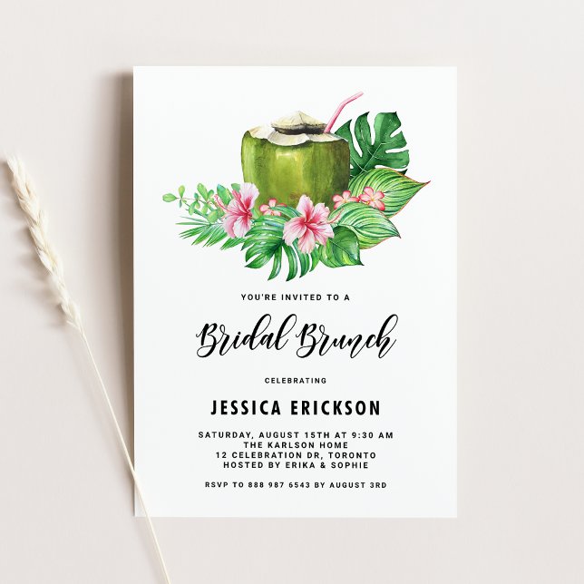 Invitation Cocotier Aquarelle Tropicale Brunch Mariage Été (Créateur téléchargé)