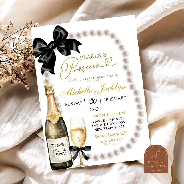 Invitation Cocotte Mariage avec perles noires et prosecco (Créateur téléchargé)