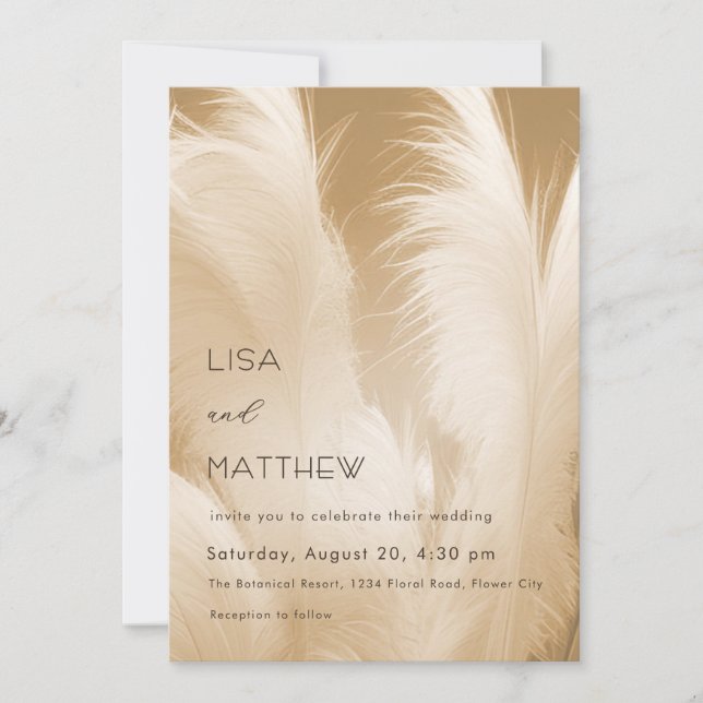 Invitation Code OR | Photo d'herbe de Pampas beige rose  (Devant)