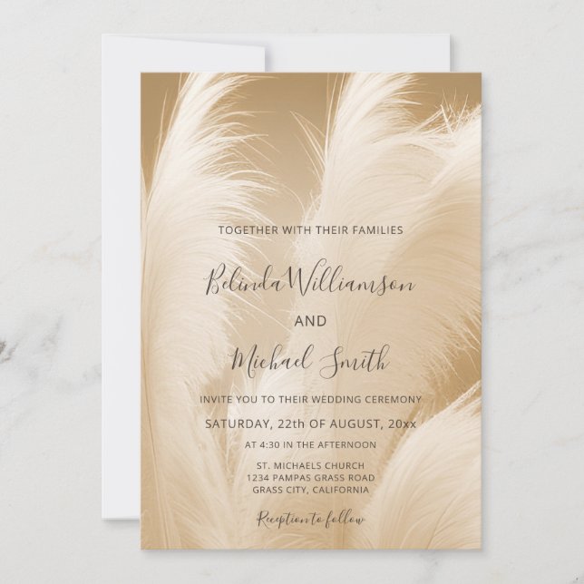 Invitation Code OR | Photo d'herbe de Pampas beige rosé  (Devant)