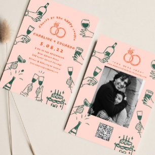 Invitation Code postal de la photo dessiné à la main Mariage 