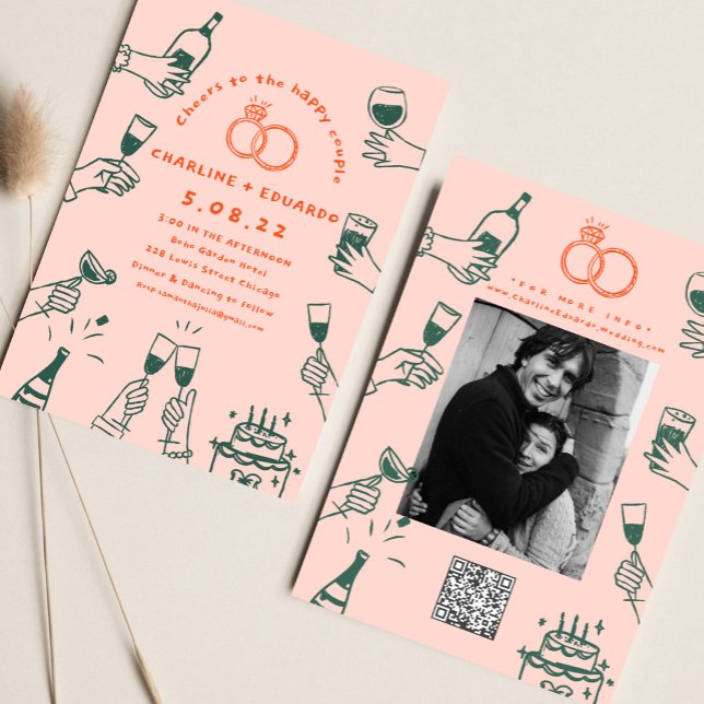 Invitation Code postal de la photo dessiné à la main Mariage  (Créateur téléchargé)