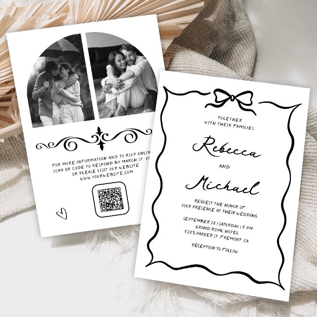 Invitation Code QR à l'arc dessiné à la main en noir et blanc (Créateur téléchargé)
