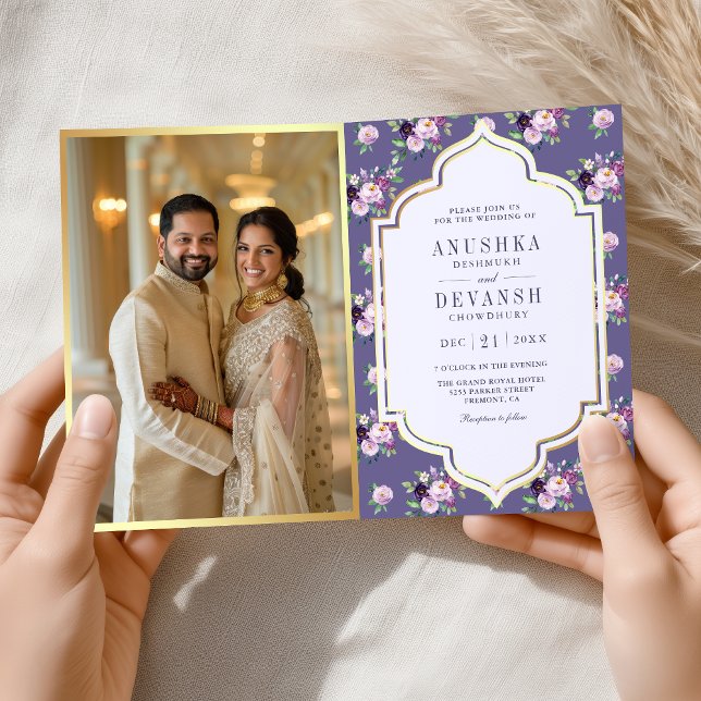 Invitation Code QR à motif floral Pervenche pour mariage indi (Créateur téléchargé)