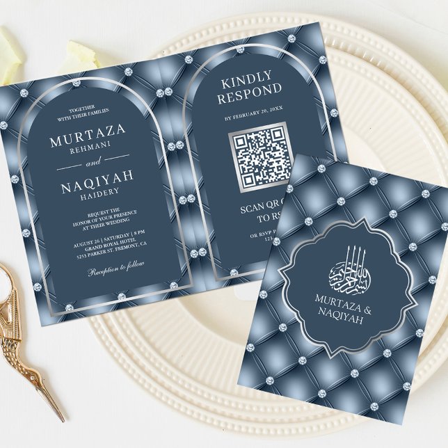 Invitation Code QR à motif touffeté bleu poussiéreux pour mar (Créateur téléchargé)