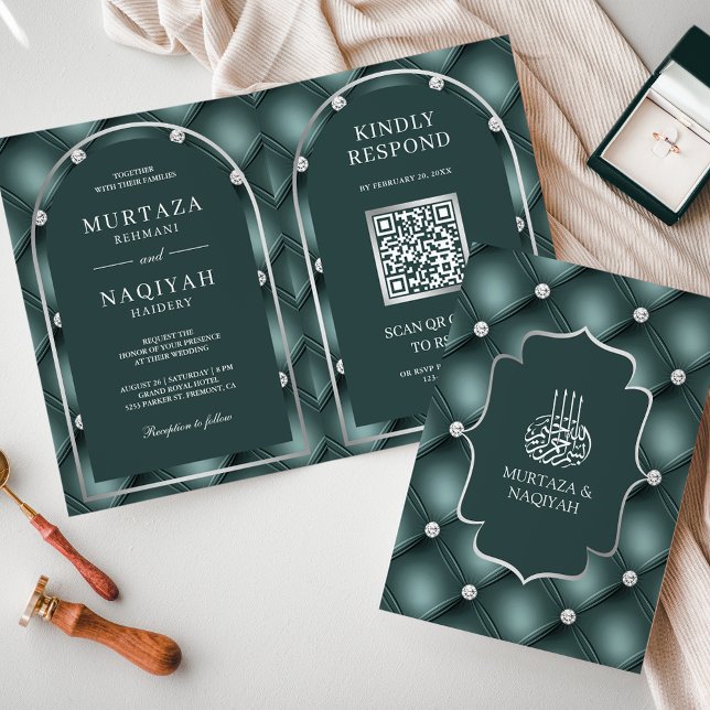 Invitation Code QR à motif touffeté sarcelle foncé pour maria (Créateur téléchargé)